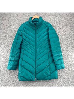 Lands End Coat Womens Small Aqua Wanderweight Quilted Down Puffer Jacket Pockets